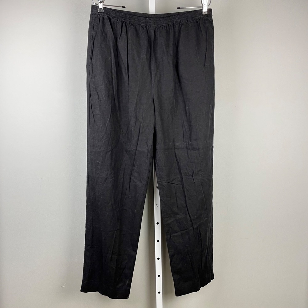 Orvis Linen Blend Pants Womens L Black Wide Leg Pull On Lagenlook Coastal